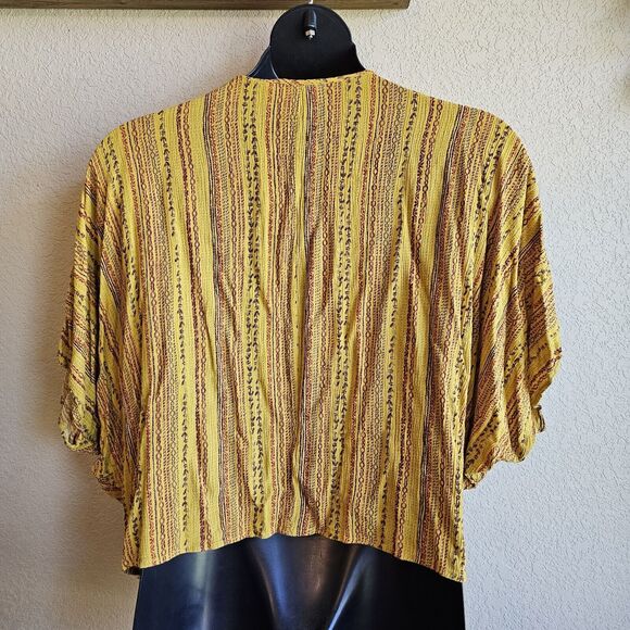 savanna jane top Small Yellow Striped Dolman Western Blouse Floral Vneck - Picture 5 of 5